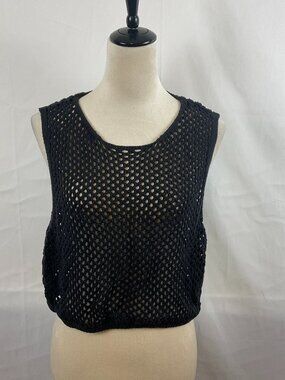 We Wore What Crochet Crop Top XL Black Sleeveless Semi-Open Weave